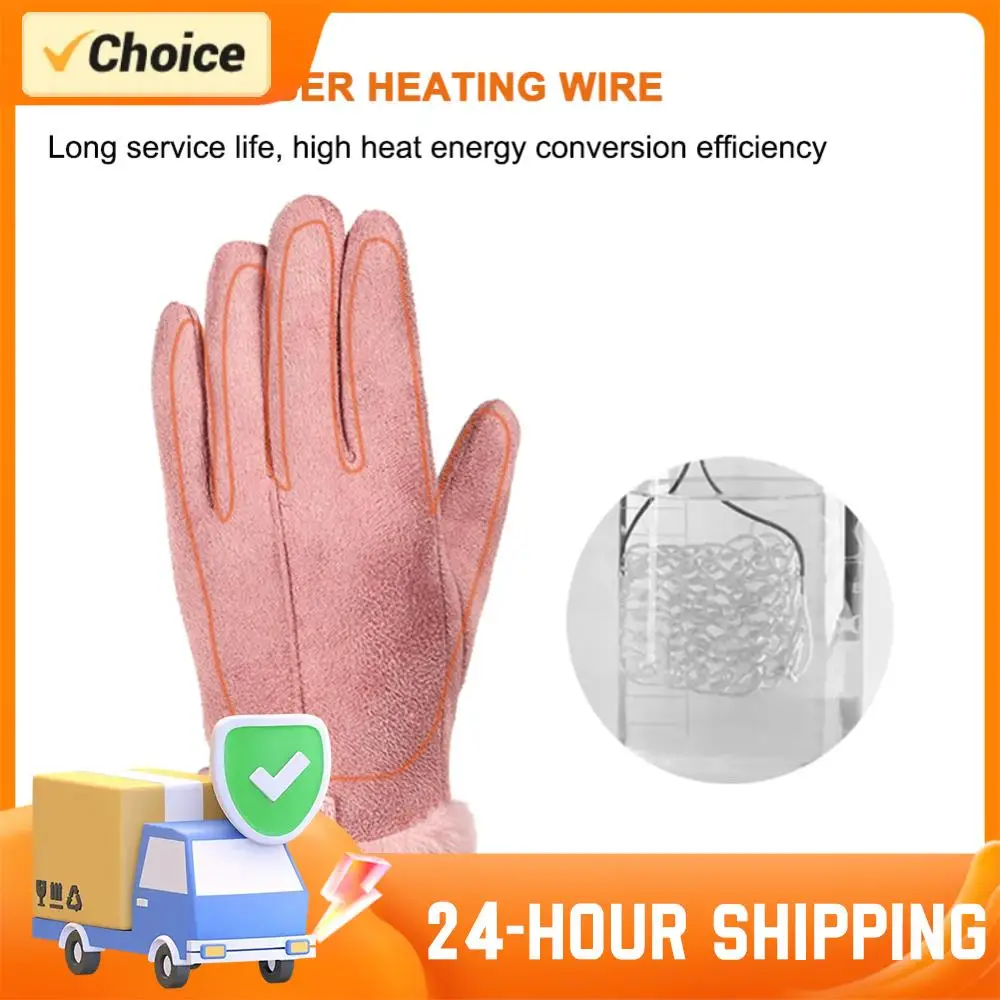 Pink USB Warm Hand Heating Gloves Touch Screen USB Electric Heating Gloves Full Finger Heated Mittens for Skiing Riding Hiking