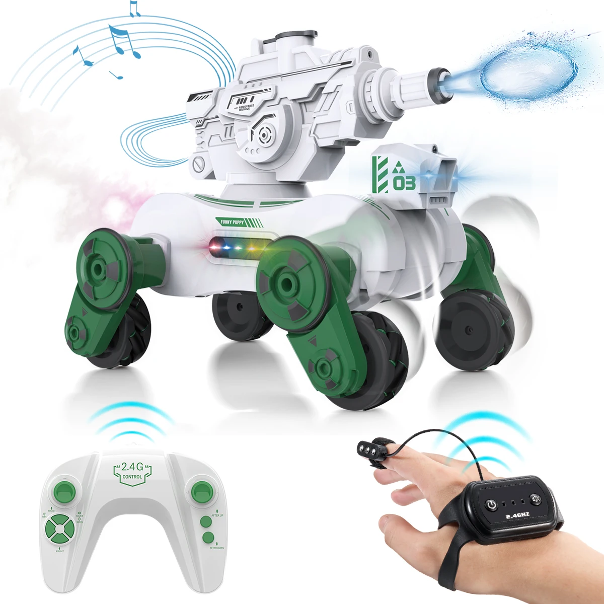 

Tank robot dog remote control car toy, dual remote control mode operation