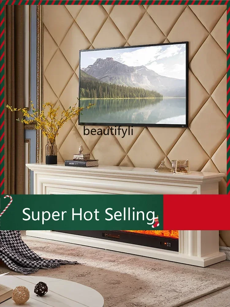 

D071 French Simulation Flame Electronic Fireplace Solid Wood Curio Cabinet Home Heating TV Cabinet Living Room Furniture