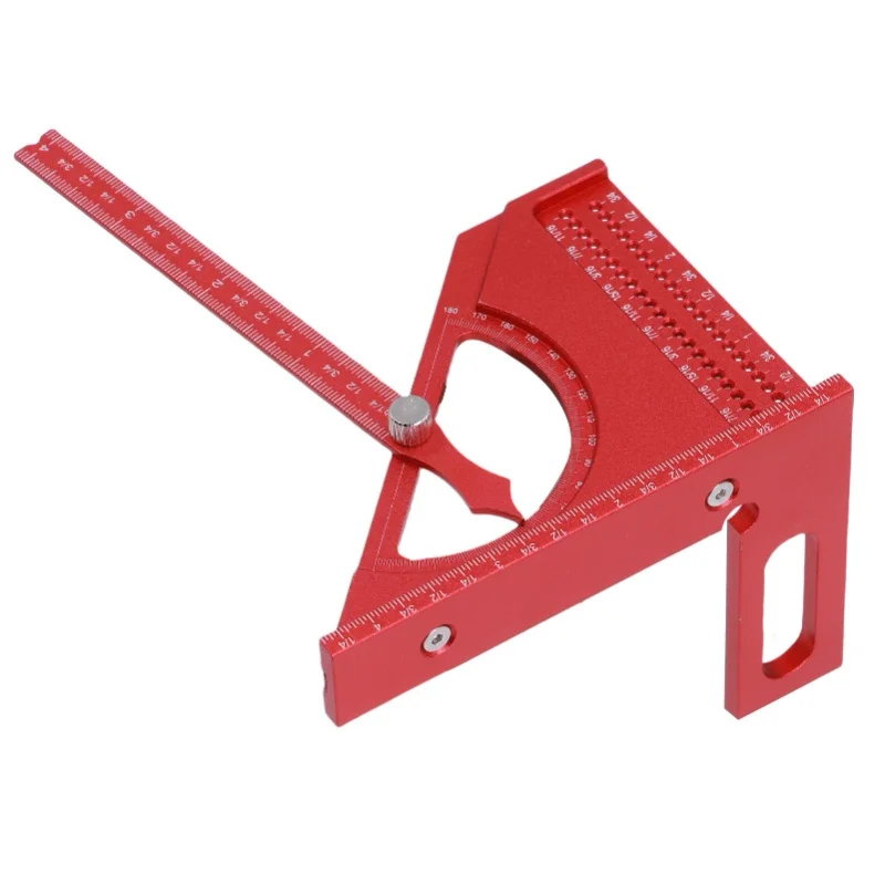 3D Woodworking Angle Ruler Half Round Triangular Ruler Multi Angle Measuring Square Protractor 0-180 Degree Adjustable