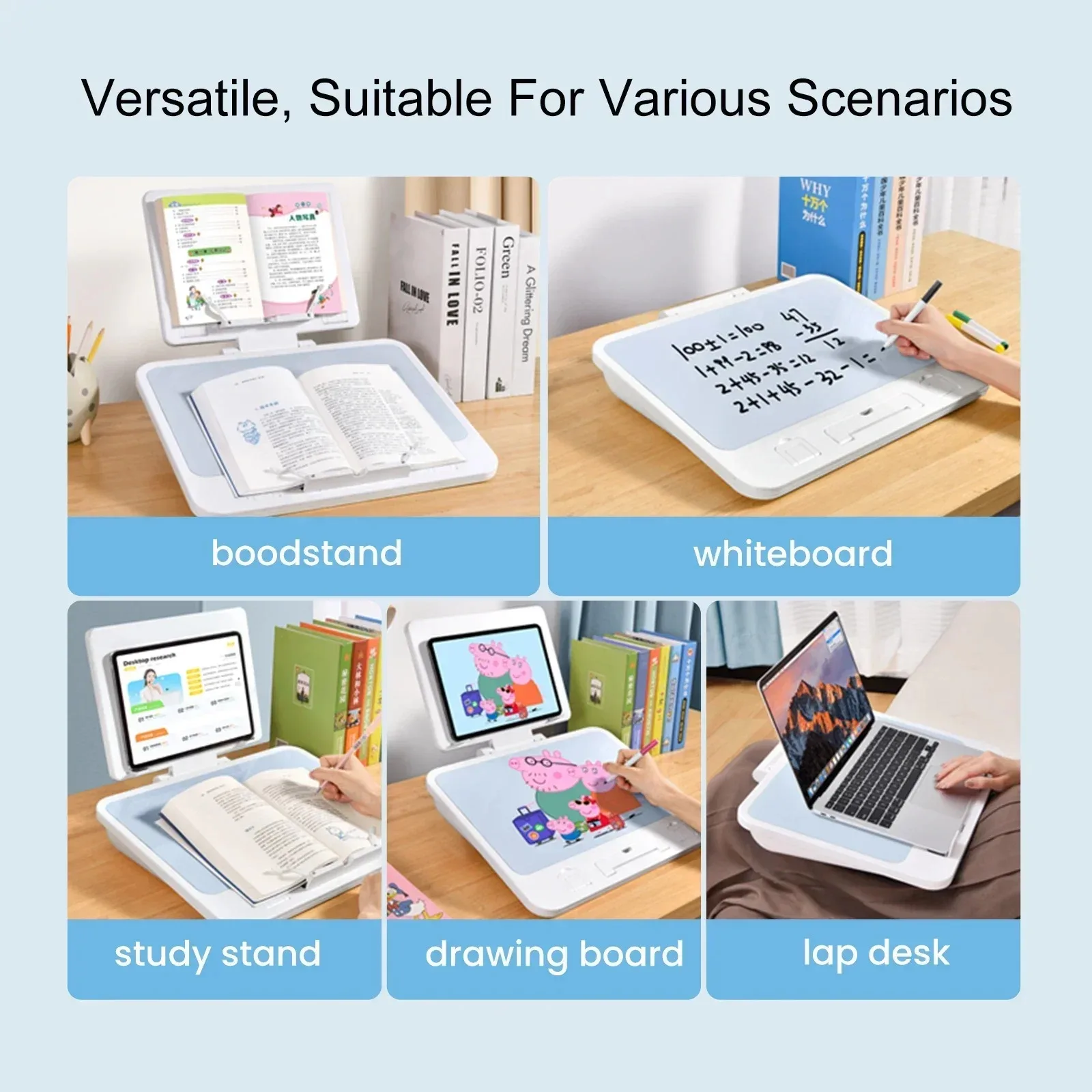 Eary Foldable Double Layer Book Stand for Reading With Page Clip Desktop Holder Height Angle Adjustable Desk for iPad Pro Tablet