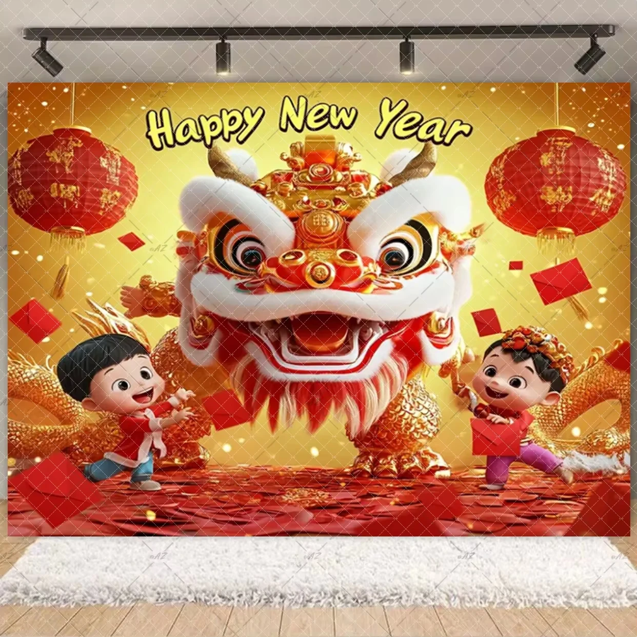 2026 خلفية رأس السنة الجديدة مهرجان رقص الأسد الديكور جودة نسيج متين حفلة مهرجان المنزل الاحتفال الديكور الدعائم