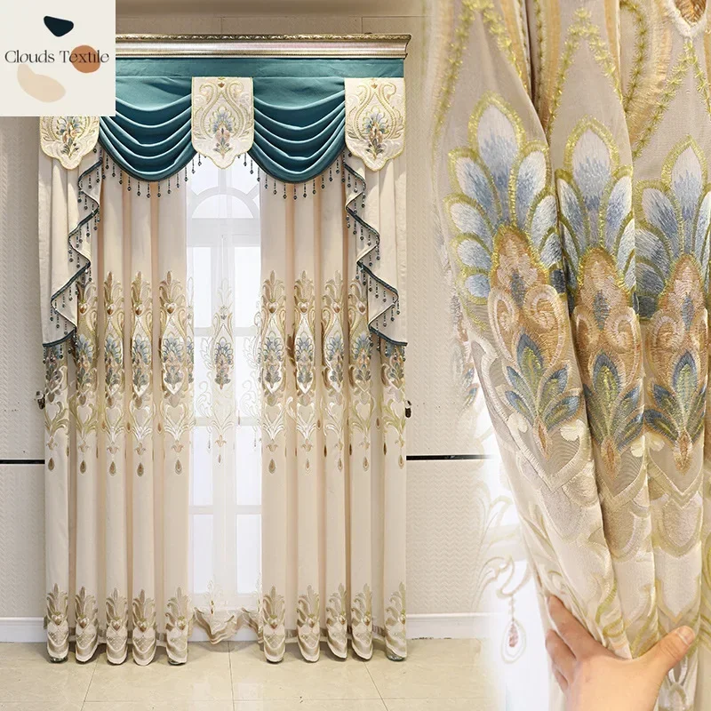 

European-Style Chenille Luxury Embroidered Curtains for Living Room Bedroom Blackout Hollowing Floor Windows Curtains Customize