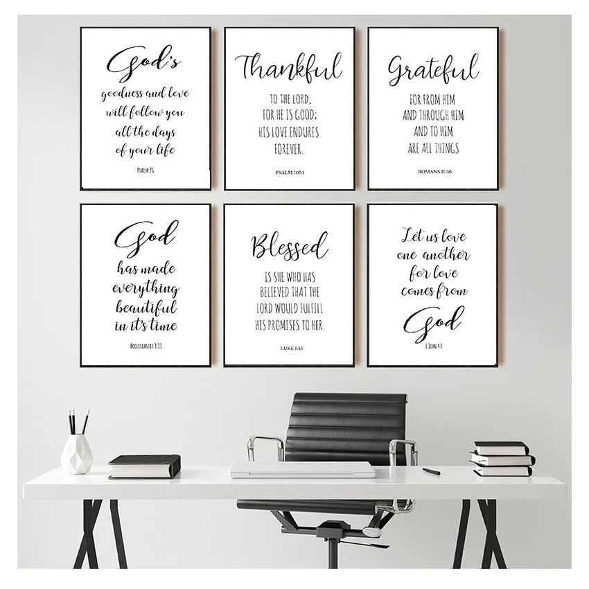 Bible Verse Typography Christian Wall Art Silk Painting Scripture God Quote Posters and Prints Pictures Living Room Home Decor