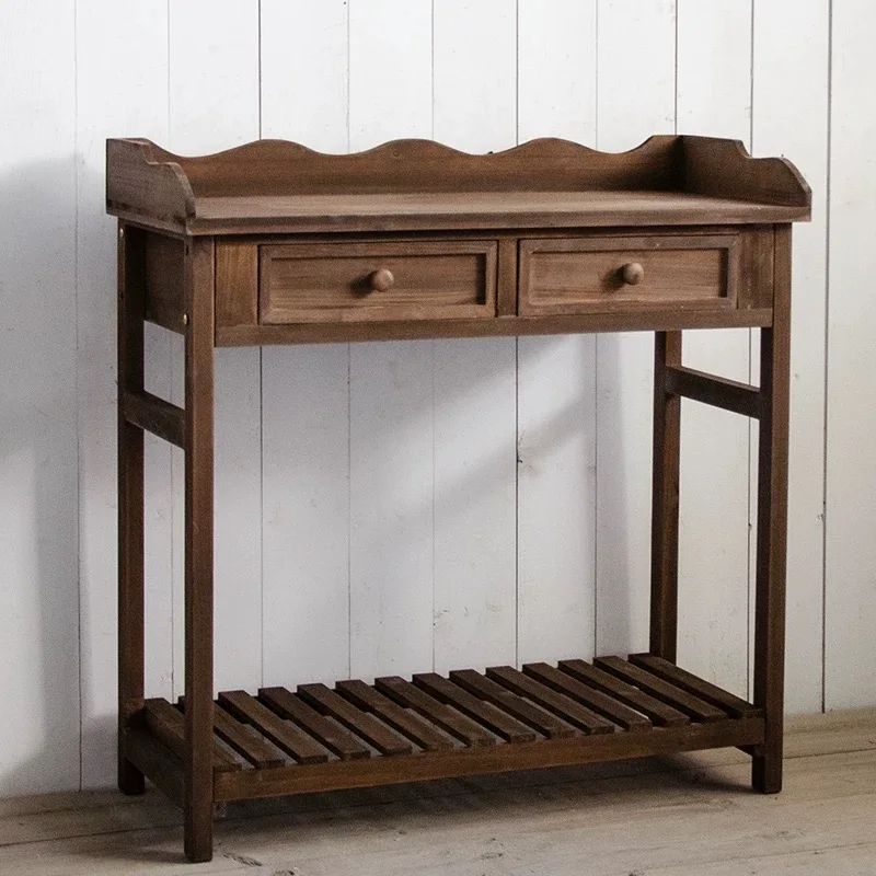 

Vintage Console Table with 2 Drawers, Wood Slatted Shelf, Rustic Brown or White, 31.5W x 32.3H x 13.4D inches