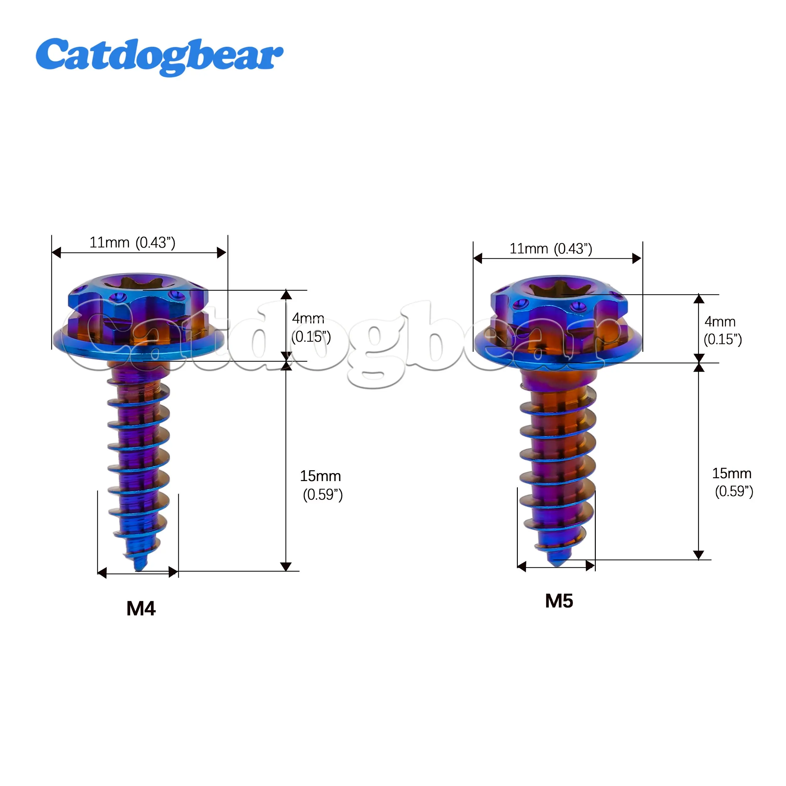 Catdogbear Titanium Bolts 4pcs M4 M5X15mm self-tapping screw for Motorcycle Car