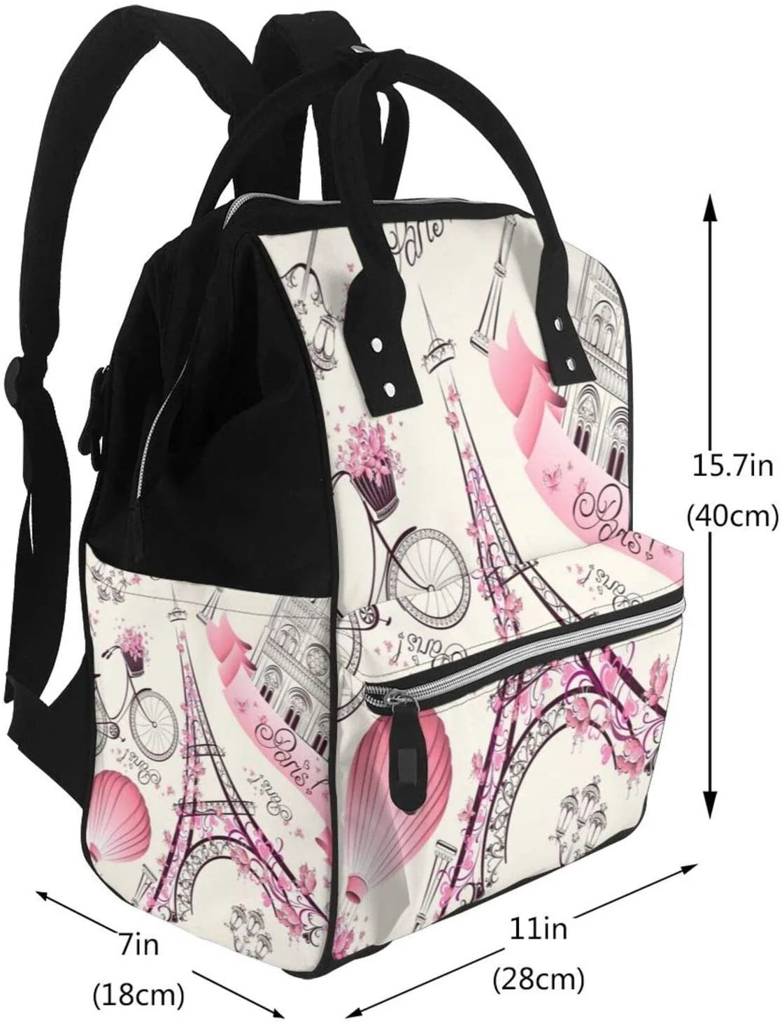 Paris Eiffel Tower Bycicle Printed Mummy Backpack Diaper Bag Multi-Function Maternity Nappy Bags, Kid Bag with Laptop Pocket