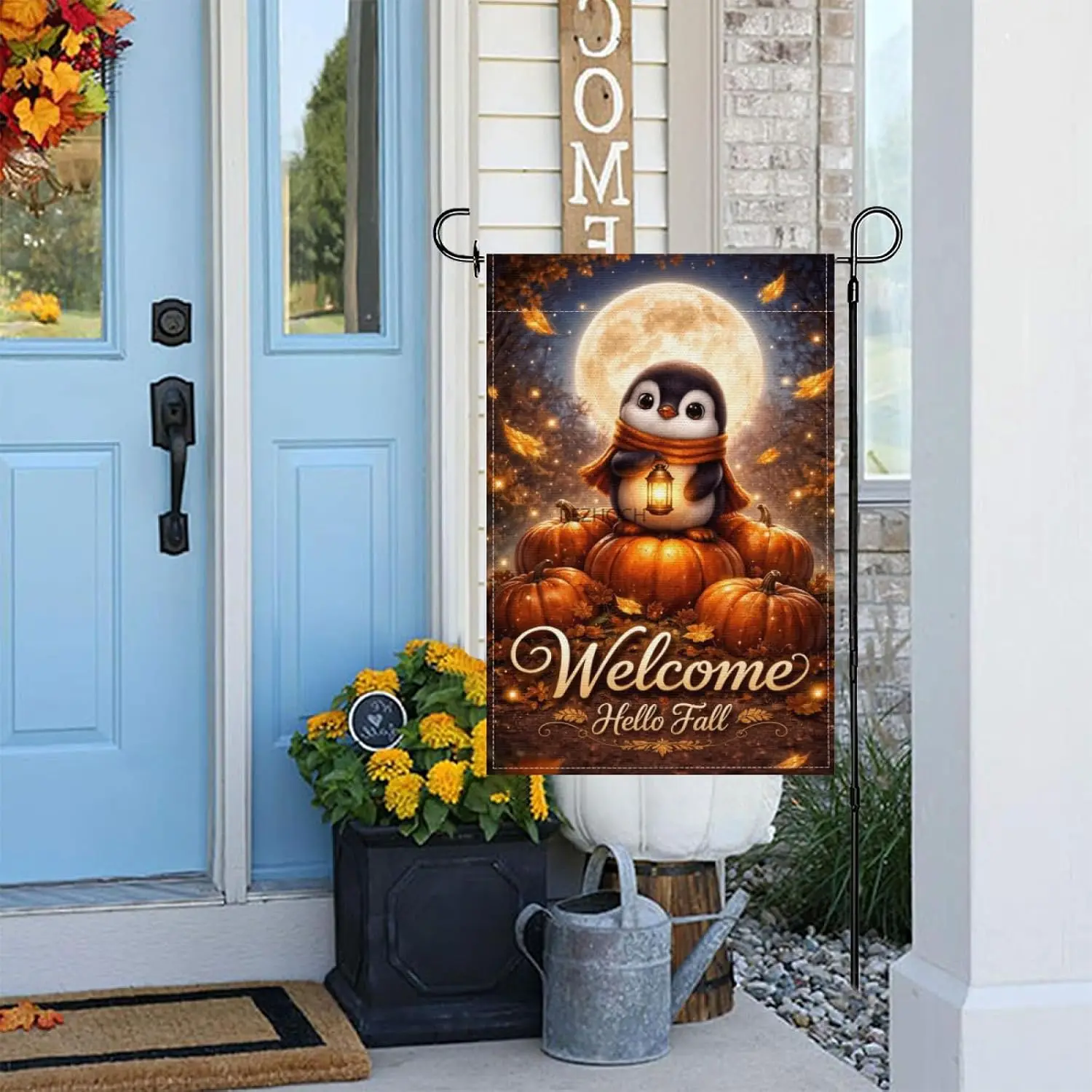 Fun Penguin Fall Garden Flag 12x18 Inch,Autumn Pumpkin Cute Animal Welcome Hello Fall Outdoor Yard Decor,Double Sided Farmho yyi