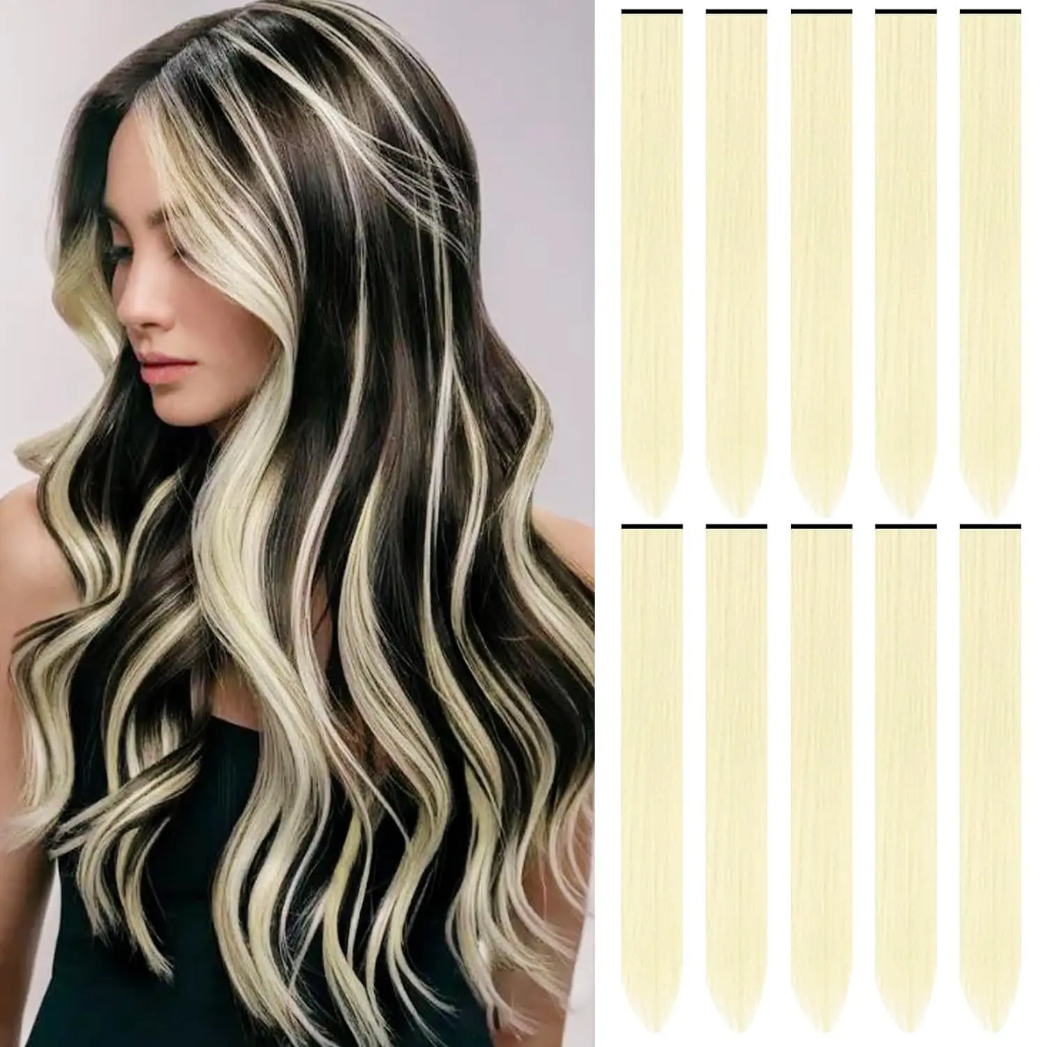 10pc Colored Hair Extensions Clip in Set