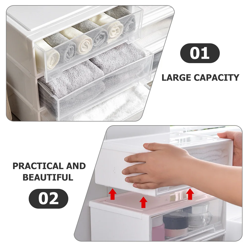 

1Set Drawer Type Storage Box Three Layer Stackable Desktop Organizer Large Capacity Makeup Storage Box for Home Office