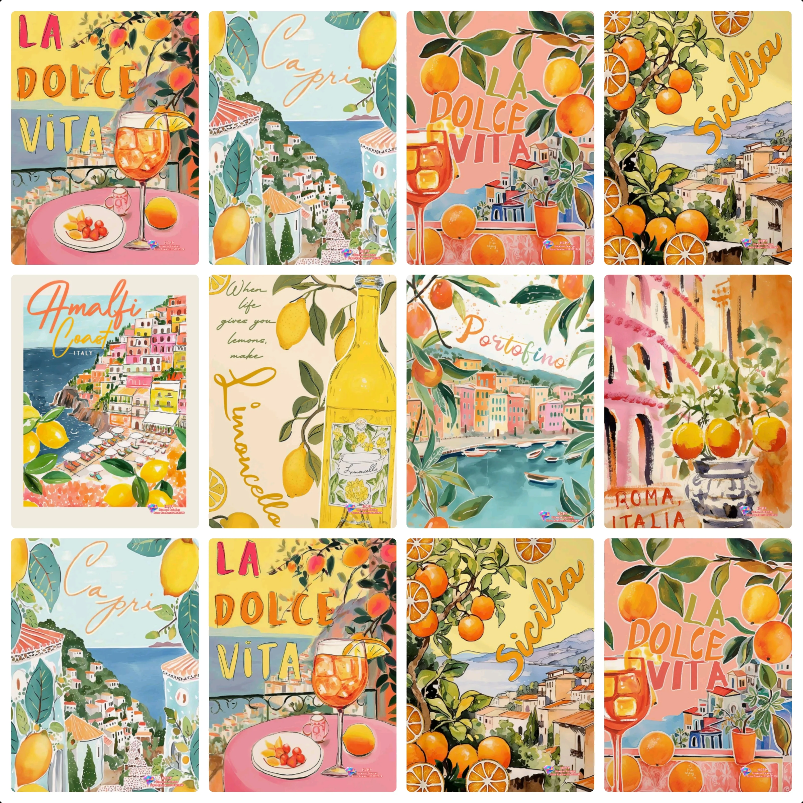 La Dolce Vita Zitrone Santorini Italien Reise Diamant-Malerei-Set Quadratische Runde Diamanten 5D DIY Mosaik Handgemachtes Kunstgeschenk Heimdekoration