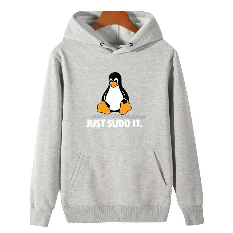 Just Sudo It Graphic Hooded Sweatshirts Linux Operating System Tux Penguin Winter Pullovers Thick Sweater Hoodie Male Clothes