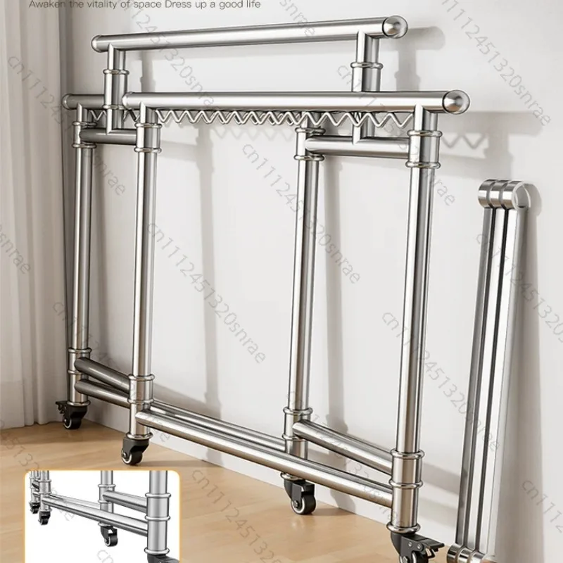 304 Three-pole Stainless Steel Drying Rack Folded and Thickened Floor-to-ceiling Telescopic Indoor and Outdoor Balcony Quilt