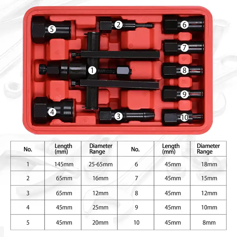 10PCS Motorcycle Bearing Puller Tool Kit with Box Motorcycle Internal Bearing Puller Kits Practical 2-Jaw Bearing Puller