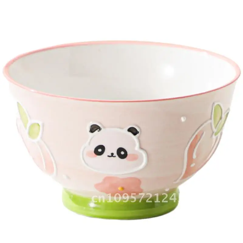 

Hand-painted embossed household ceramic bowl cartoon cute rice bowl Internet-famous tableware children's bowl bear high-value
