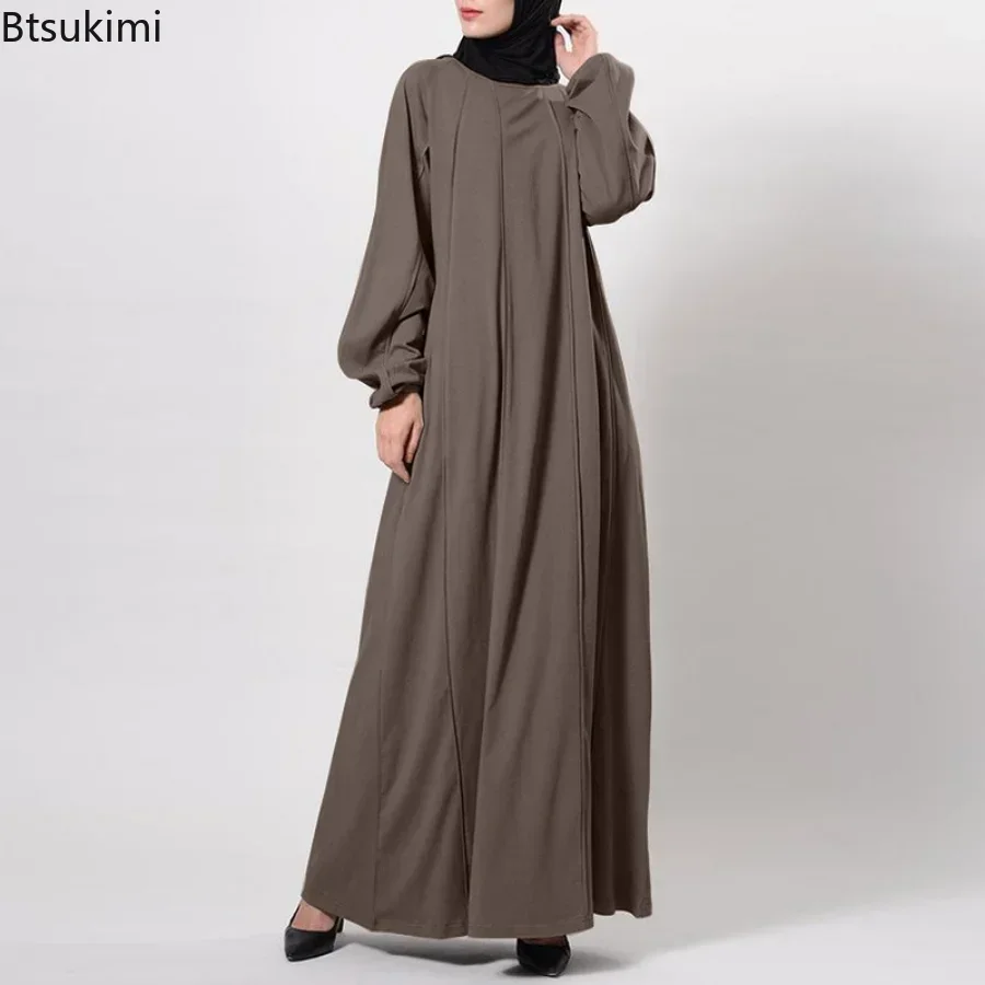 Plus Size 4XL 5XL Cotton Long Sleeve Abayas for Women Muslin Dress O-Neck Soft  Loose Waist Pocket Mid-calf Casual Robes Female