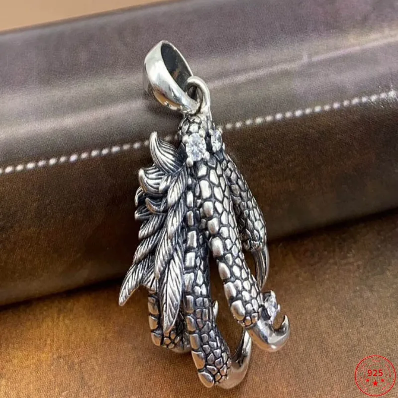 

S925 Sterling Silver Pendants for Men Women 2023 New Fashion Domineering Dragon Claw Elven-Claws Pure Argentum Amulet Jewelry