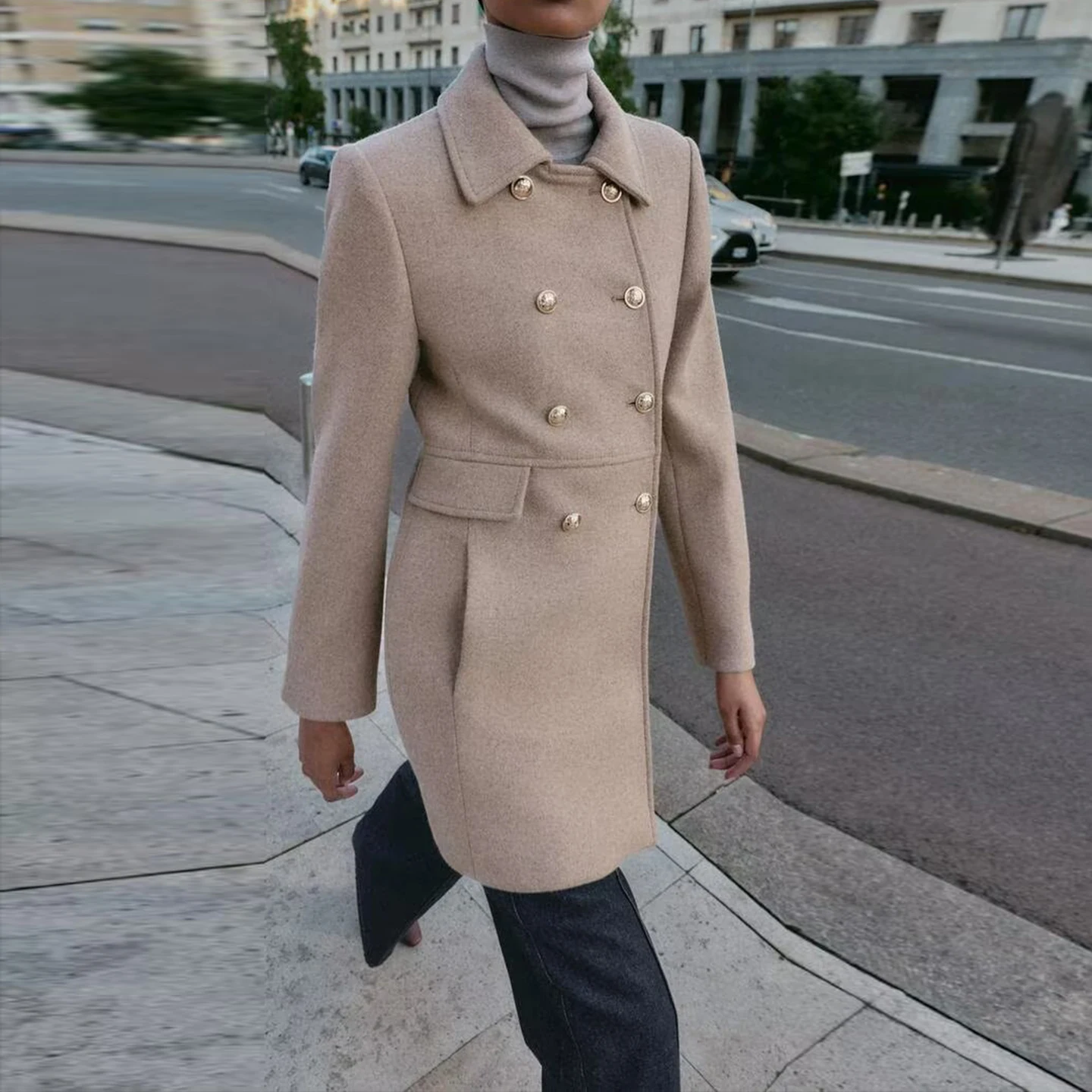 

Z 2025 New Faion ort Double-Breasted Coat Women's Outerwear Personali Sle Woolen Jaet Chinese Brand