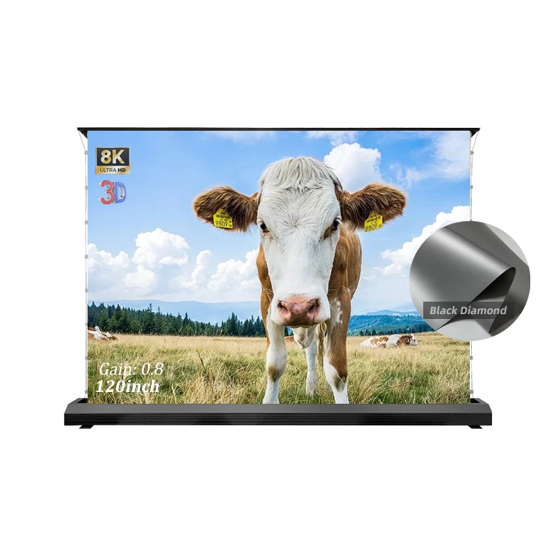72-Inch black diamond electric floor-mounted ALR 16:9 0.8 gain 160 viewing angle projection screen 4K 8K