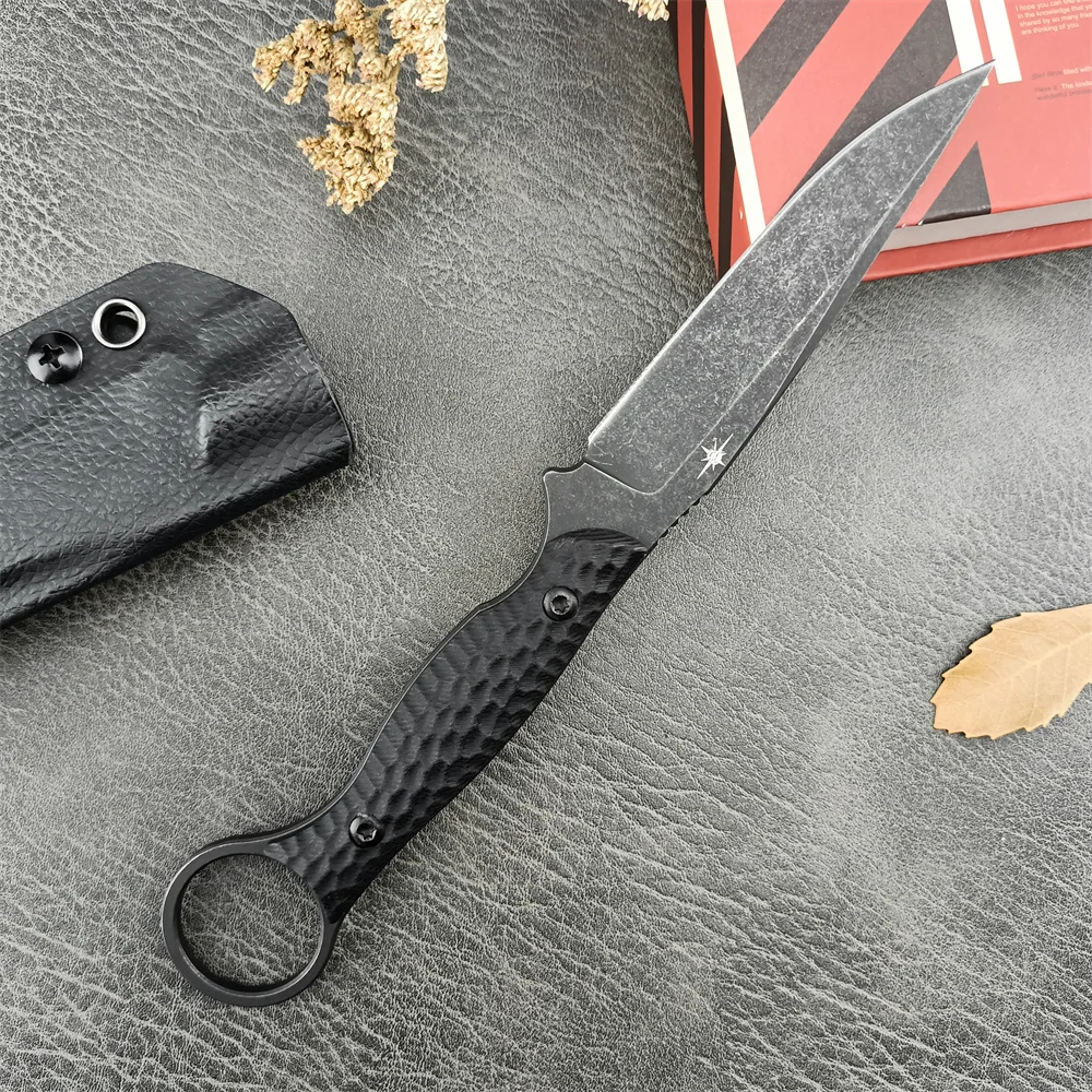 TOOR Tactical Straight Fixed Knife D2 Black Stonewashed Blade G10 Handle with Kydex Sheath Outdoor Self-defense Camping EDC Tool