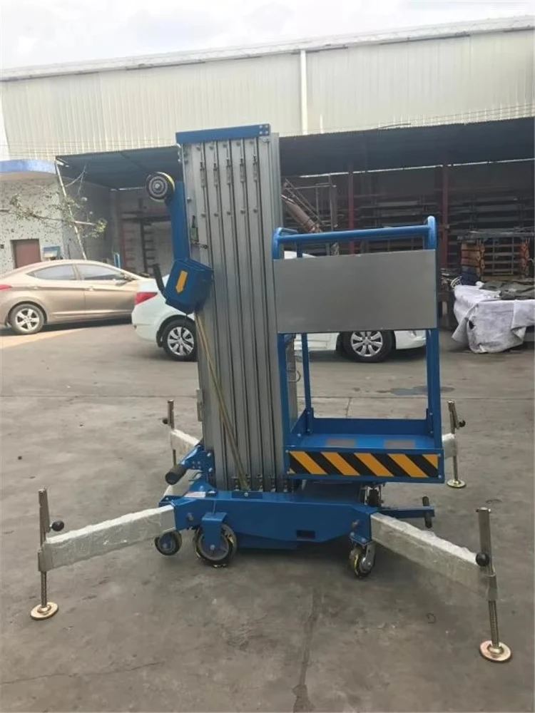 Portable Blue Aluminum Alloy Electric Vertical Mast Lift Manlift Work Platform with Multi-Voltage Options for Sale Customized