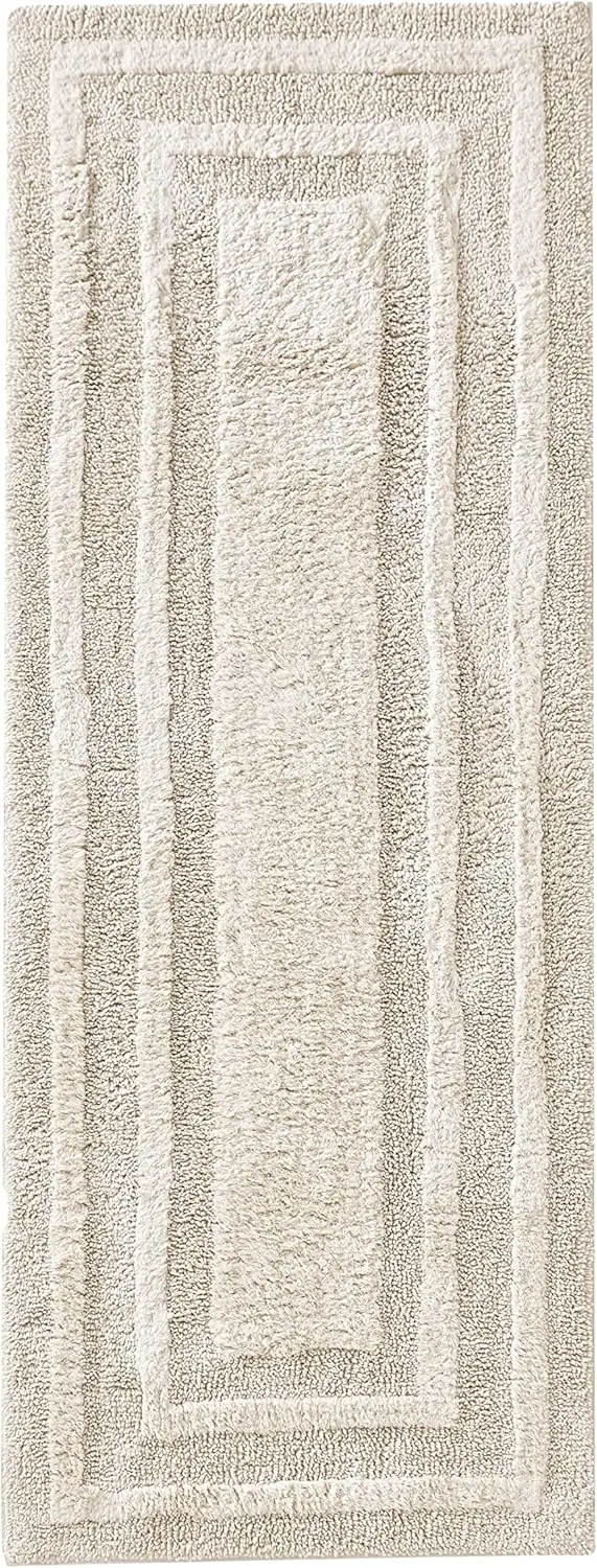 

Soft Plush Cotton Bathroom Rug Runner, 22x60 Inches, Quick-Dry Absorbent Skid-Resistant Backing in Logan Beige