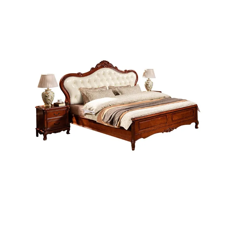 Luxury American solid wood bed with side drawers 1.8 meters leather double wedding bed