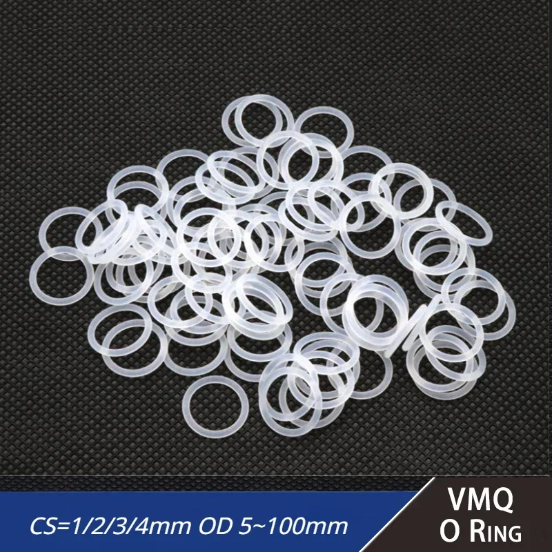 

50pcs VMQ O Ring Thickness CS 1/2/3/4mm White Rubber Seal Rings OD 5-100mm Heat-Resistant Food Grade Silicone O-Ring