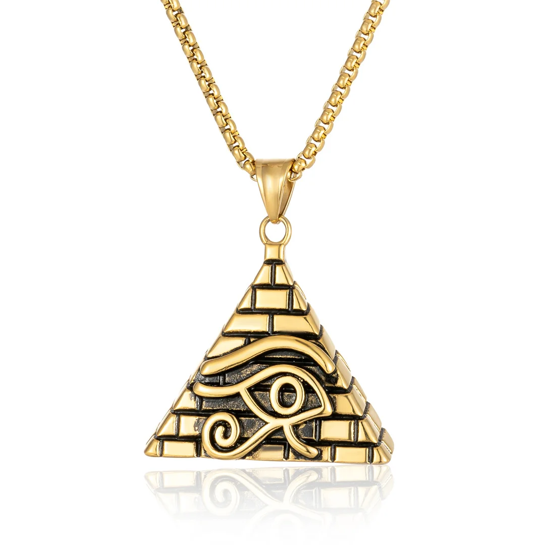 Mystic Egypt Eye of Horus Pyramid Pendant Gold Silver Color Stainless Steel Egyptian Amulet Necklace for Woman Men Jewelry Gift
