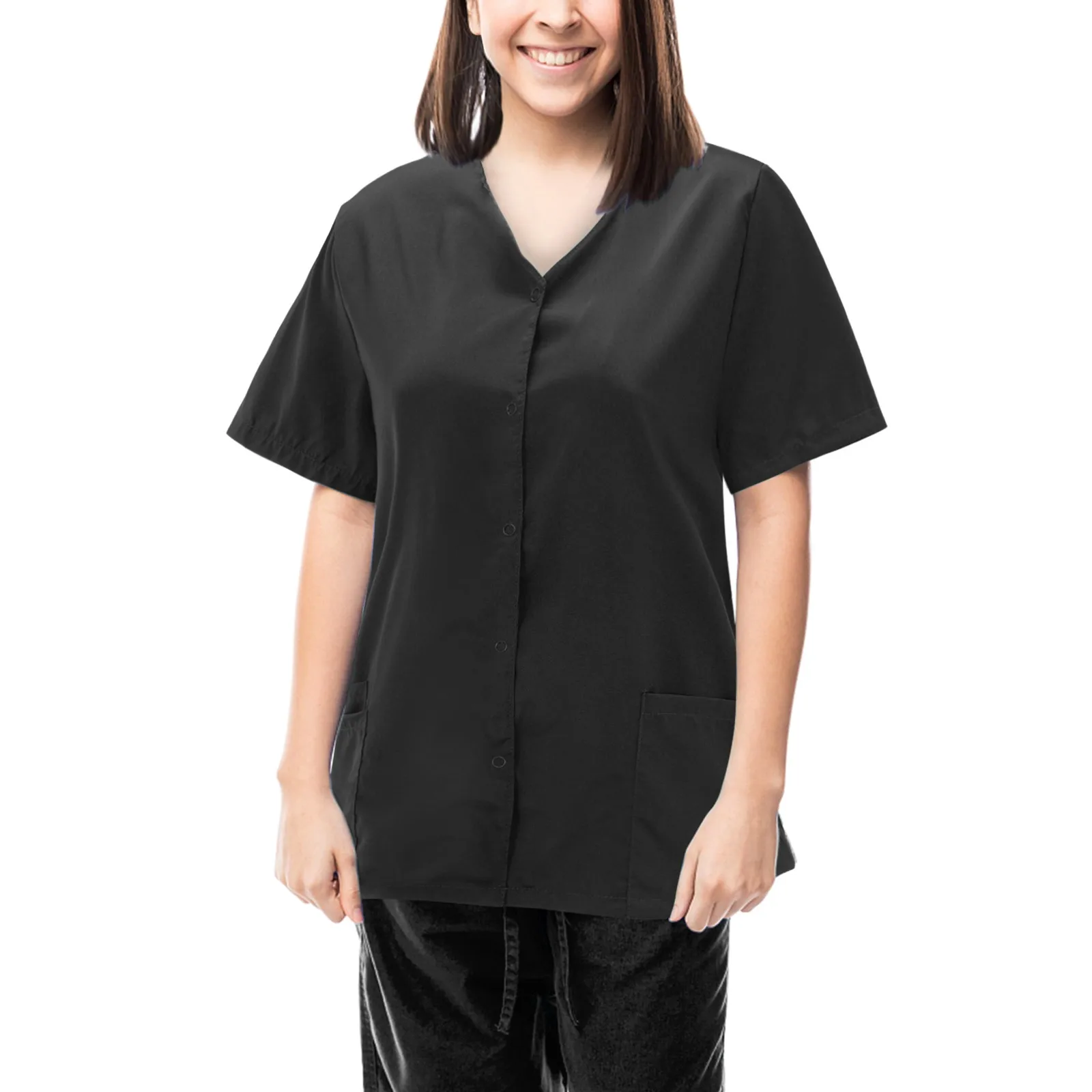 Scrubs Nurse Uniform Woman Solid Color Short Sleeve Pocket Overalls Medical Uniforms Hospital Nursing Beauty Salon Spa Workwear