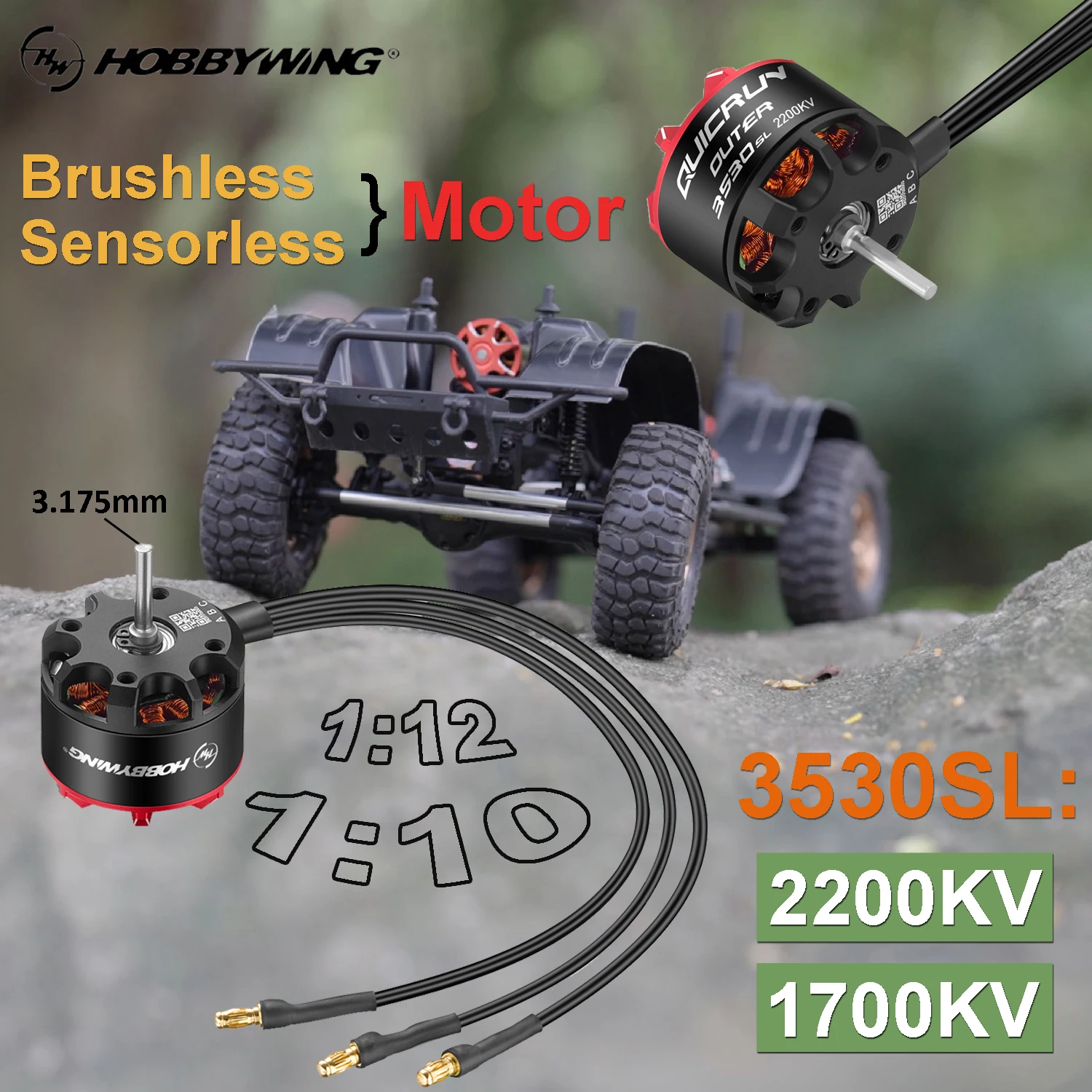 

Hobbywing QUICRUN Brushless Sensorless Motor Outer 3530SL 1700KV/2200KV 2-4S LiPo for 1/12 1/10 RC Crawlers Car Upgrade Parts