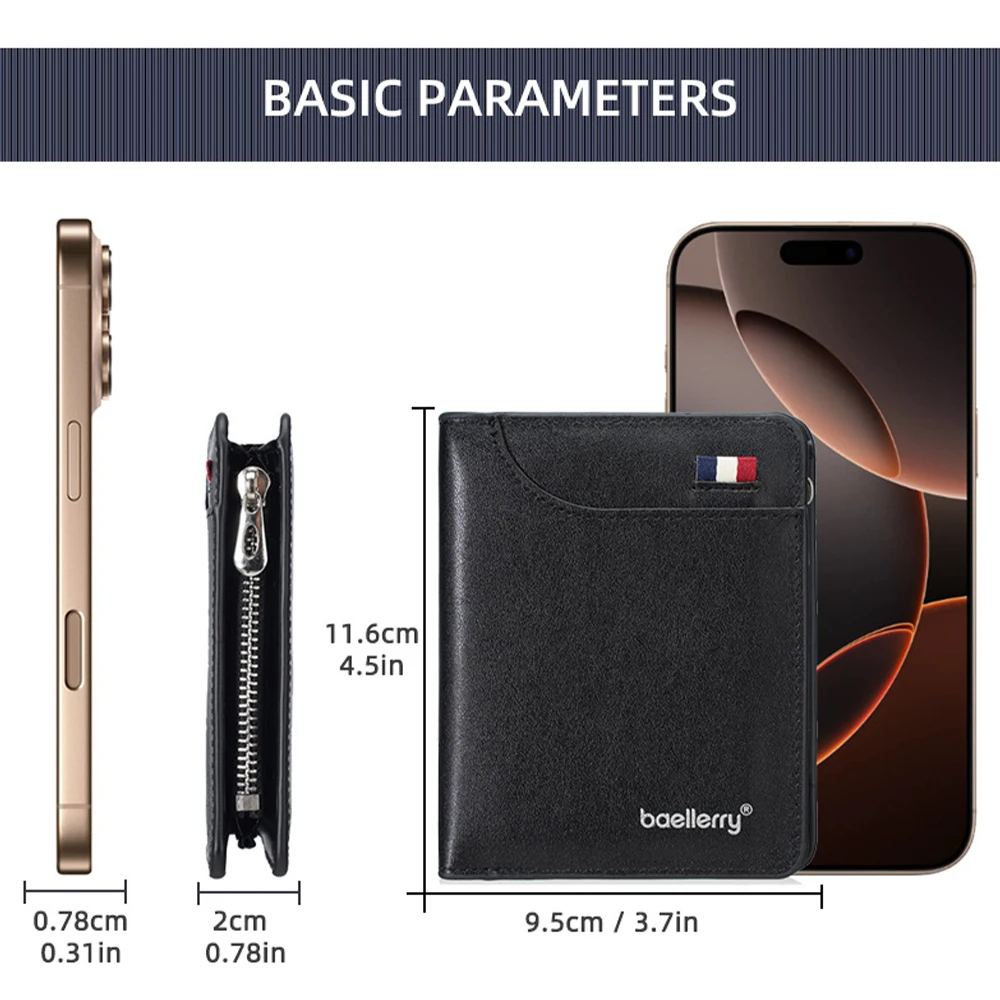 1 قطعة محفظة Baellerry الرجالية القصيرة مع فتحات بطاقات متعددة + جيب للعملات المعدنية بسحاب، هدية عصرية للرجال