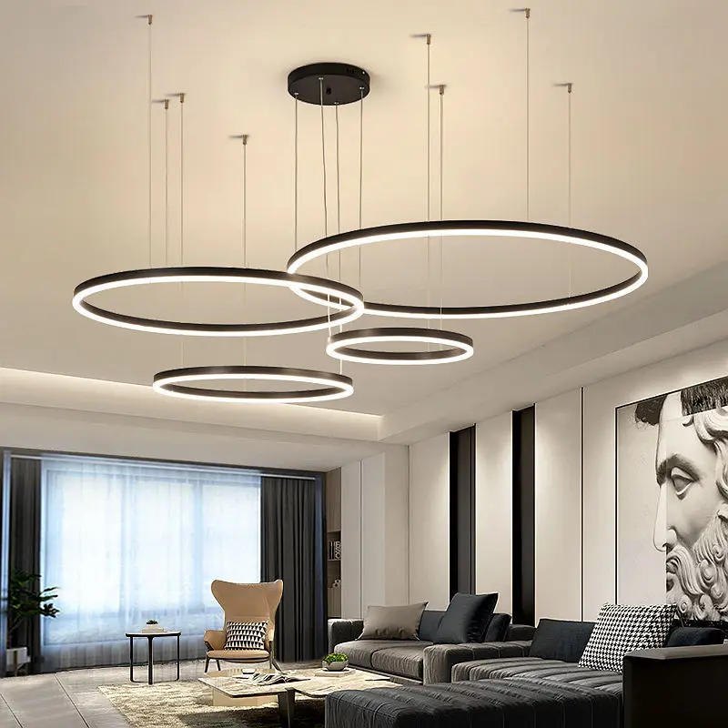 

Modern LED Home Deco Chandelier Ring Light Circle Fixtures For Home Living Ceiling Pendant Lamp Gold Black Brown Hanging Lamp