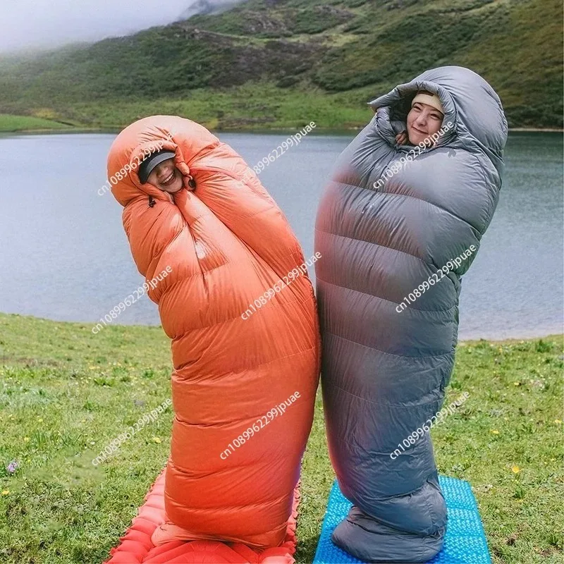 Adult Duck Down Sleeping Bag Cold Resistant Warm Portable Outdoor Camping Hiking Thermal Sleeping Bag For All Seasons