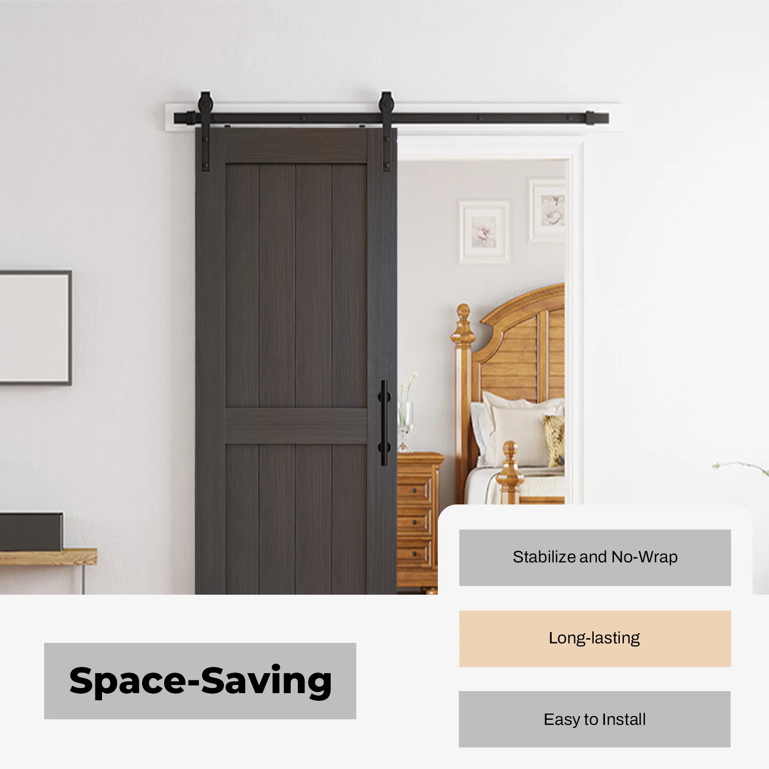 باب الحظيرة المنزلق 30 بوصة × 84 بوصة مع مجموعة أدوات 5 أقدام، لوح باب من الخشب الصلب مع سطح PVC مقاوم للماء والخدش