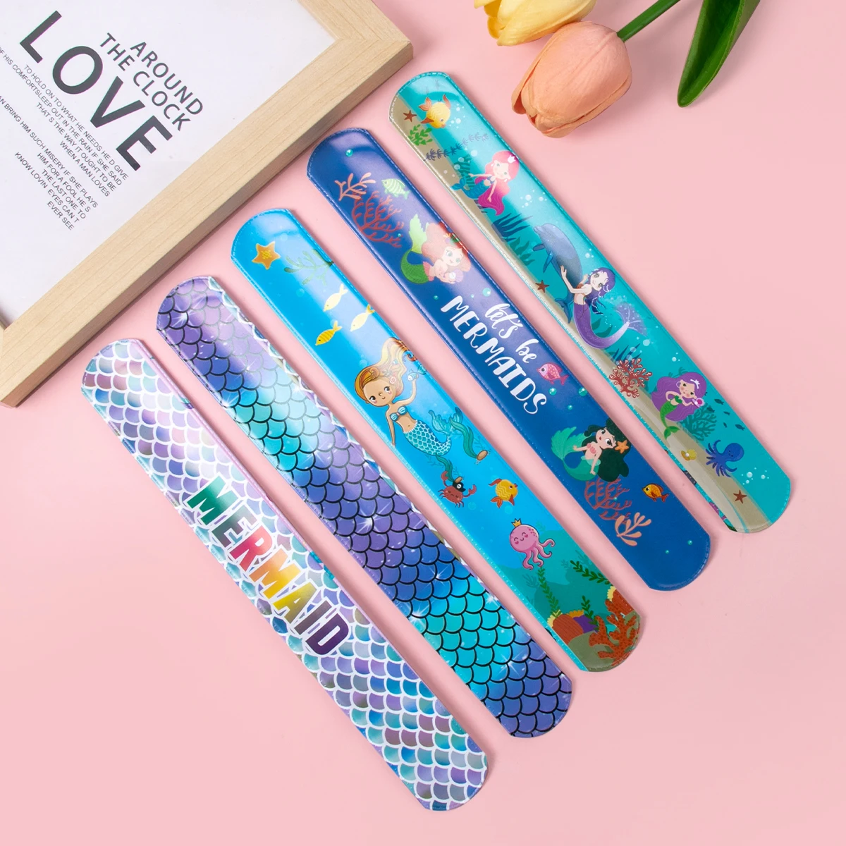 10pcs Happy Birthday Slap Bracelets Birthday Party Slap Bracelet Party Favors for Kids Mermaid Dinosaur and Unicorn Theme Party
