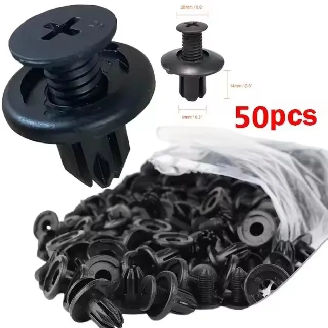 100/50 Stück 8mm Kunststoff-Befestigungsschrauben Universelle Auto-Stoßstangen-Kotflügel Schwarze Nieten Auto-Befestigungsclips Auto-Zubehör
