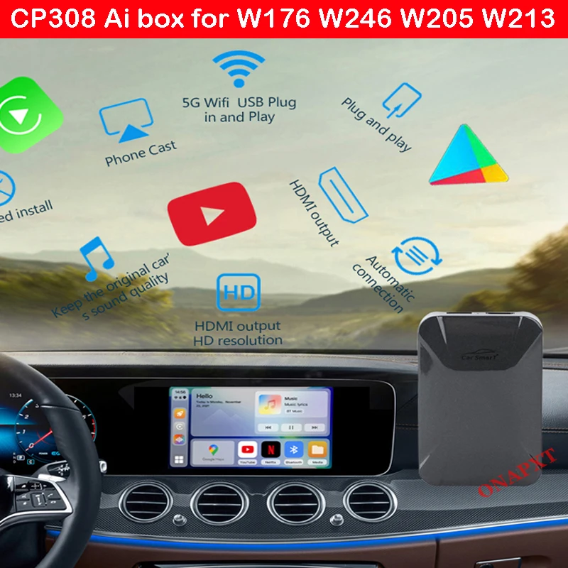 

CP-308 для Benz A/B /C/E Class W176 W246 W205 W213, беспроводной декодер для Android Youtube, зеркальная ссылка с интерфейсом экрана