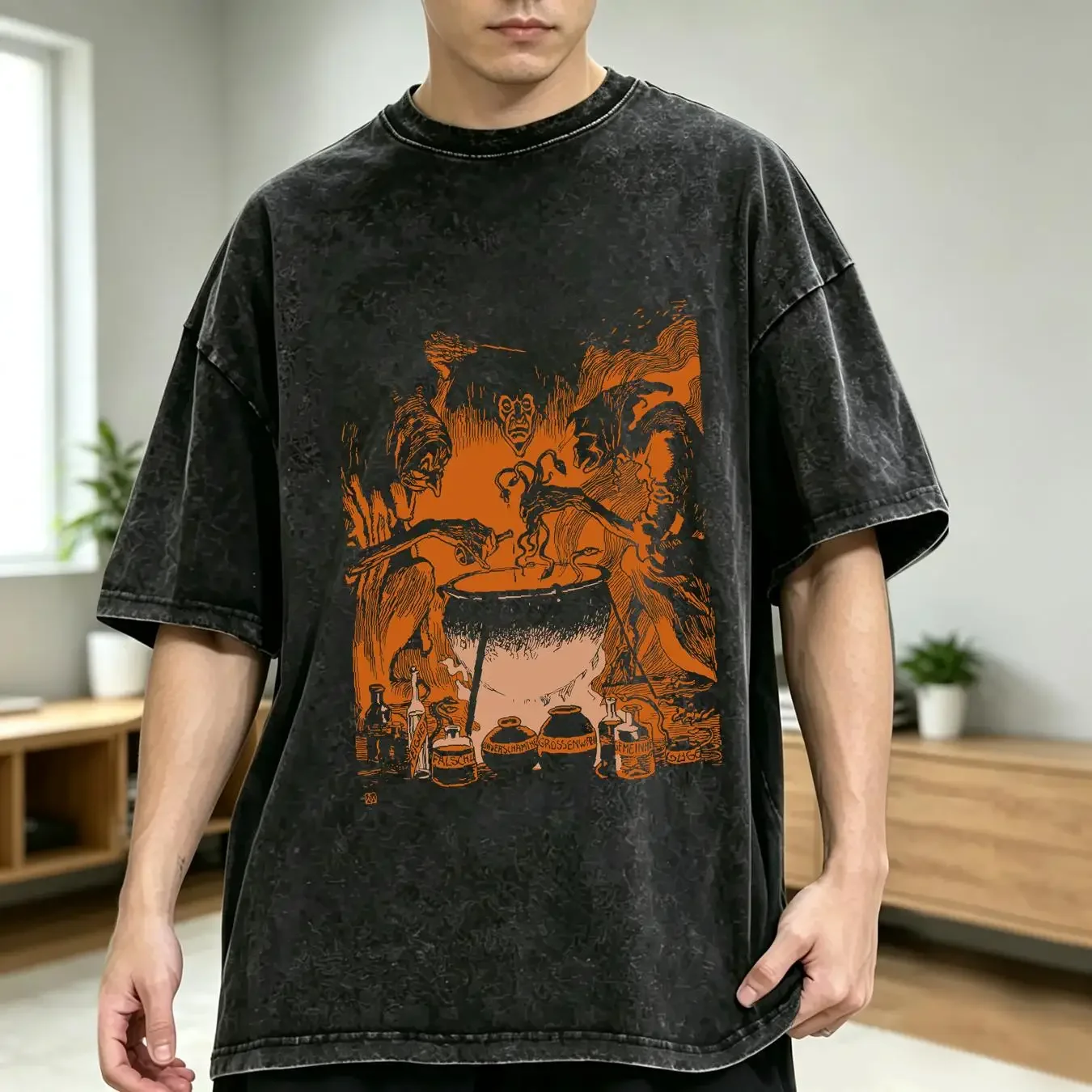 washed T Shirt Hexen Macbeth Witches Brew Vintage Creepy Witchcraft Gothic Occult Black Magic long or short sleeves vintage