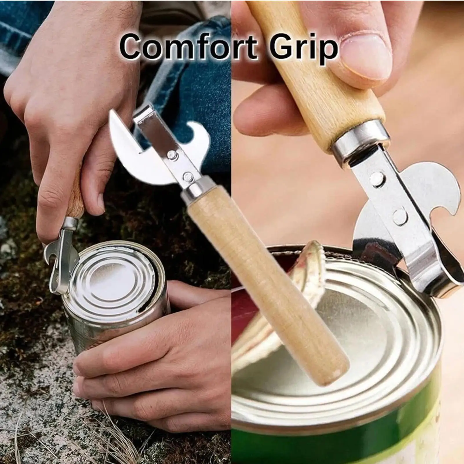 Handlicher Dosenöffner mit Holzgriff Manuelles Deckelöffnungswerkzeug Camping-Dosenöffner für Restaurant Camping Picknick Haushalt Küche