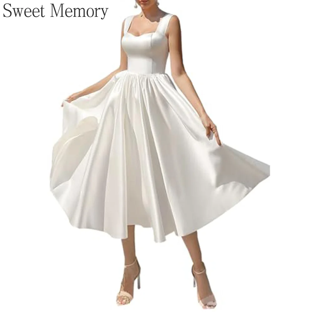 M6100 Customized White Wedding Dress Sweet Memory Elegant Women Party Dress Birthday Gown Girl Fashion A-Line Satin Prom Dresses