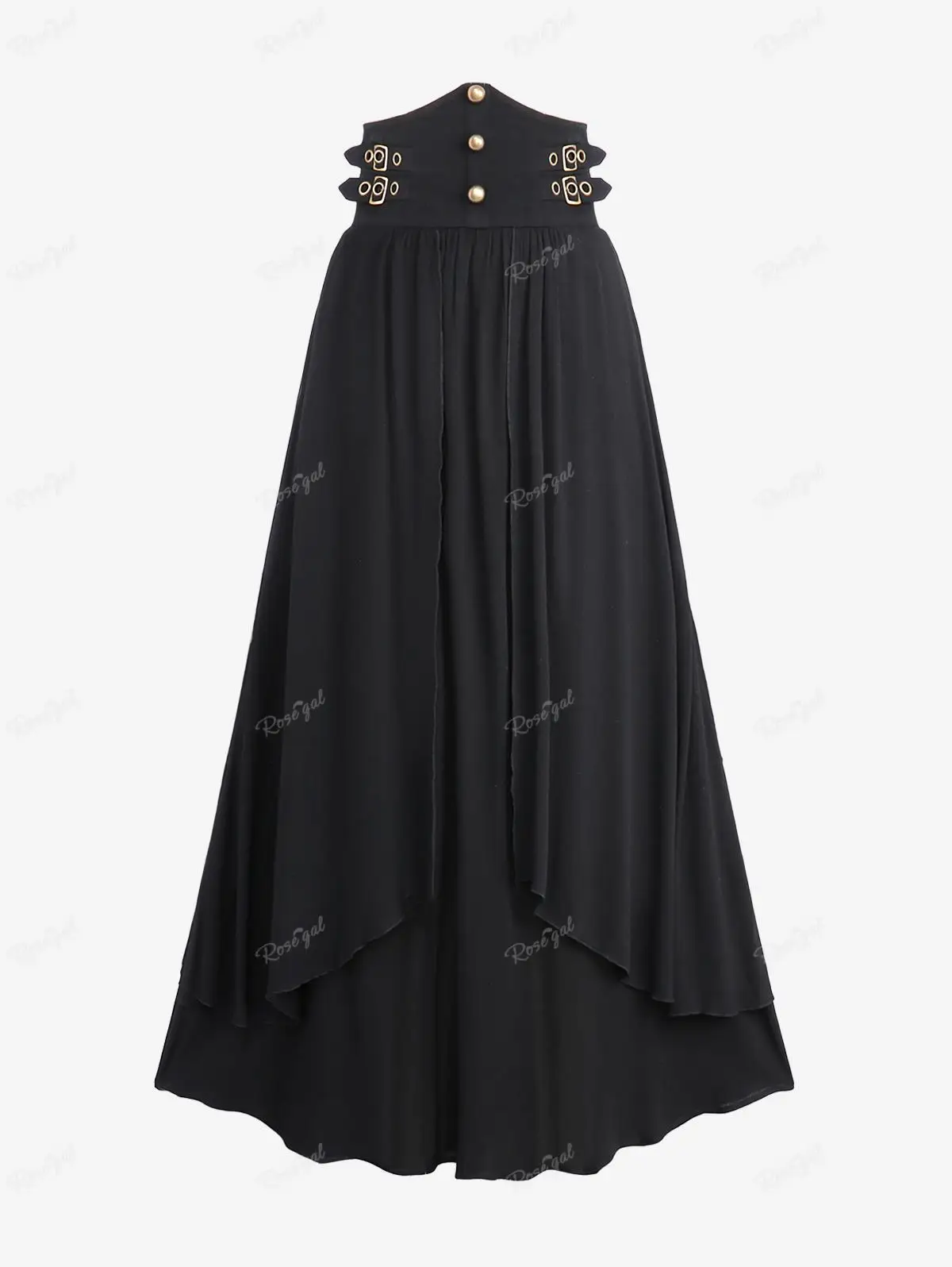 ROSEGAL Plus-Size Gothic Damesrokken Zwarte Riem Gesp Grommet Klinknagel Gelaagde Ruches Enkellange A-lijn Rok Oversized