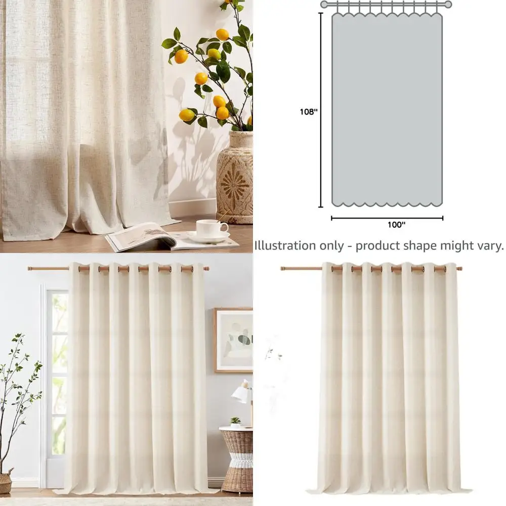 

Natural Semi-Sheer Linen Patio Curtains, 108 Wide, for Sliding Doors, Floor-Length, Grommet Top, 1 Panel