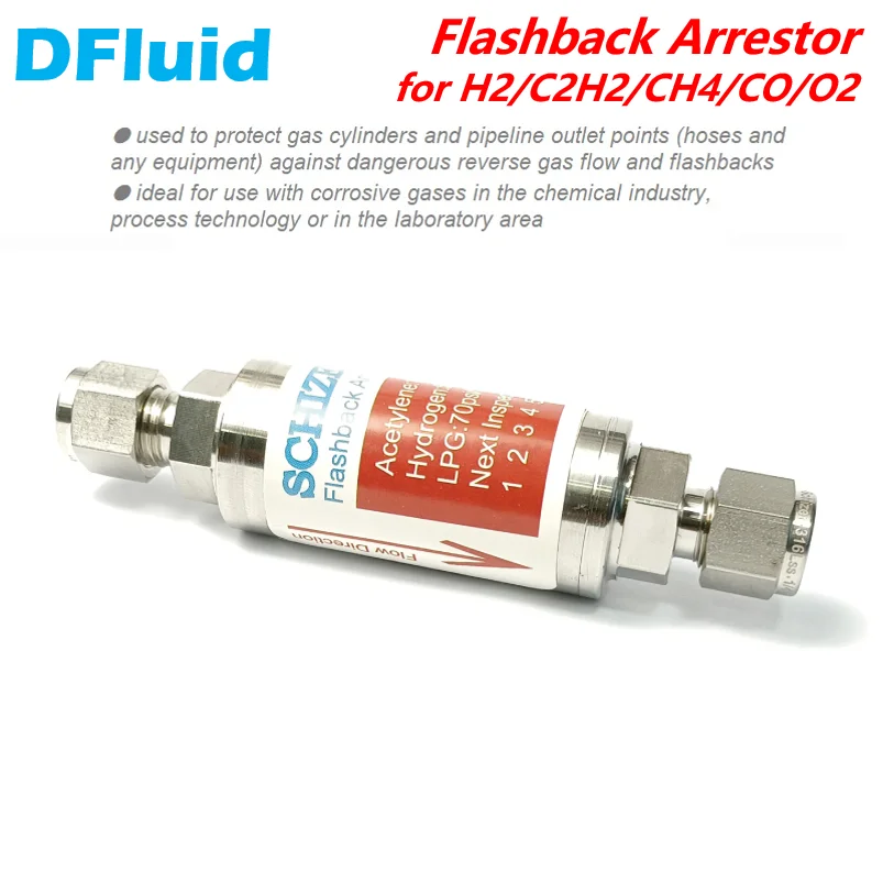 SS316 Flashback Arrestor FBA Hydrogen Acetylene H2/C2H2/CH4/O2/LPG 1/4 3/8 1/2 inch Tube Fitting Stainless Steel replace Wittgas