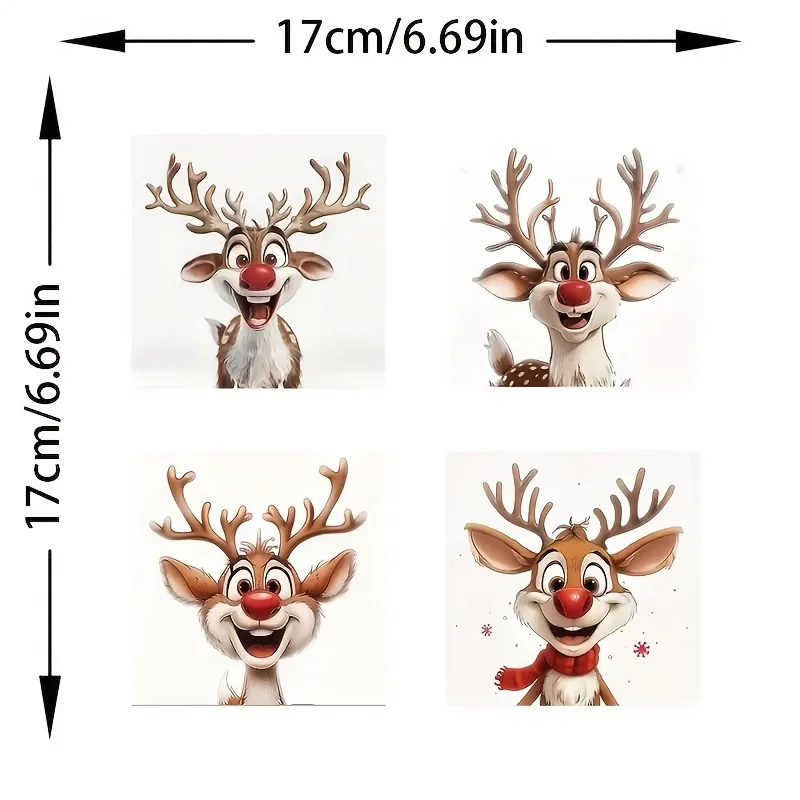 4PCS/Sheet Christmas Reindeer Stickers Waterproof for Window Glass Self-adhesive Vinyl Decals DIY Home Decoration Universal