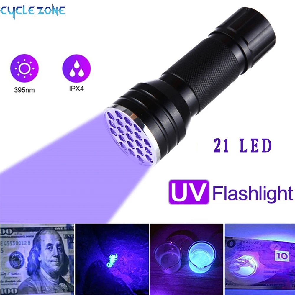 21 LED UV Flashlight Mini Violet Light Waterproof UV Detector Purple Pet Urine Stain Scorpion Hunting Lamp 395nm Violet Torch