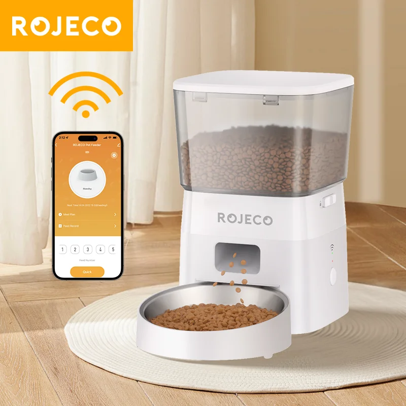 ROJECO Automatic Dog Feeder Smart Dog Food Dispenser with WIFI Remote Control for Pets Cats Dry Food Dispenser Dog Accessories