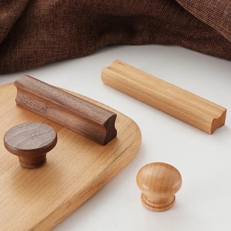 Wooden Cupboard Wardrobe Pulls Handle for Cabinets and Drawers Wood Dresser Door Knobs Nordic Style Long Furniture Handles