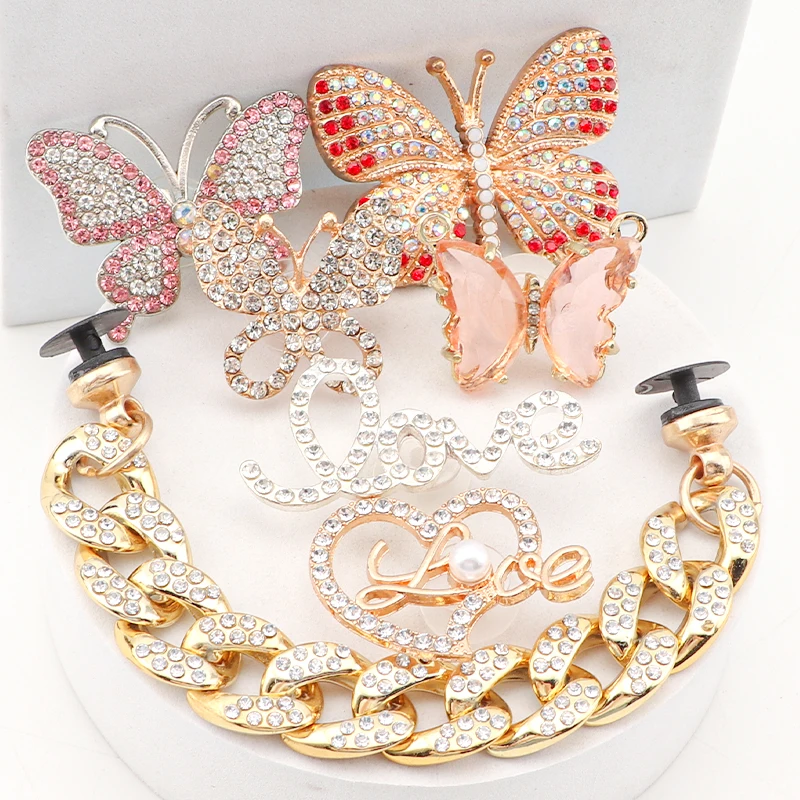 

1PCS Jewelry Diamond Shoe Charms Shoes Decorations Acrylic Chain Bow Tie Butterfly Accessories Buckle for Girl Gifts