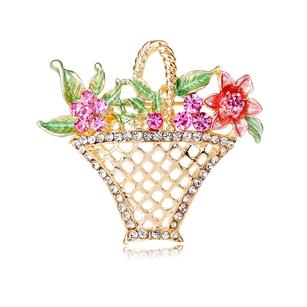Hollow flower basket diamond brooch, versatile cross-border fashion flower pin, colored diamond dripping corsage manufacturer wh